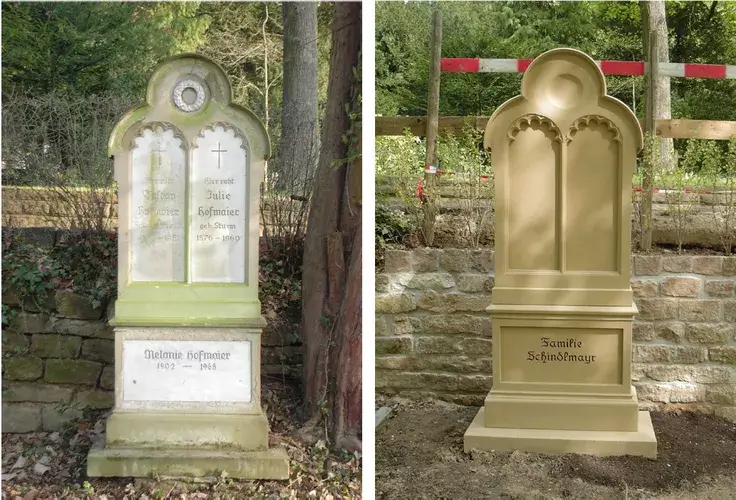 Grabstein voher und nachher restauriert